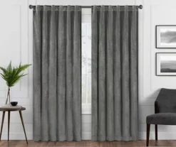 Harper Charcoal Velvet Blackout Rod Pocket Curtain Panel, (95")