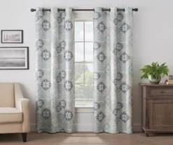 Martina Medallion Blue Blackout Grommet Curtain Panel, (108")