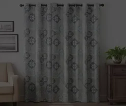 Martina Medallion Blue Blackout Grommet Curtain Panel, (108") -Home Decor Store 810475131 6