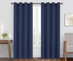 Round & Round Navy Blackout Grommet Curtain Panel, (95")
