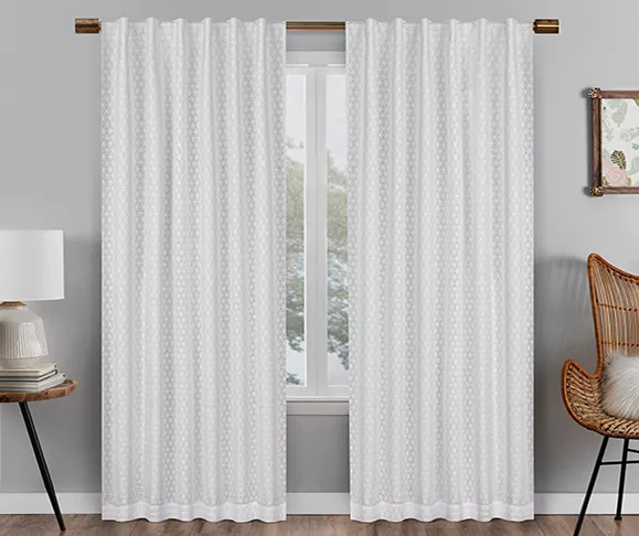 Nora Crochet White Blackout Rod Pocket Curtain Panel, (84") 1 Nora Crochet White Blackout Rod Pocket Curtain Panel, (84")