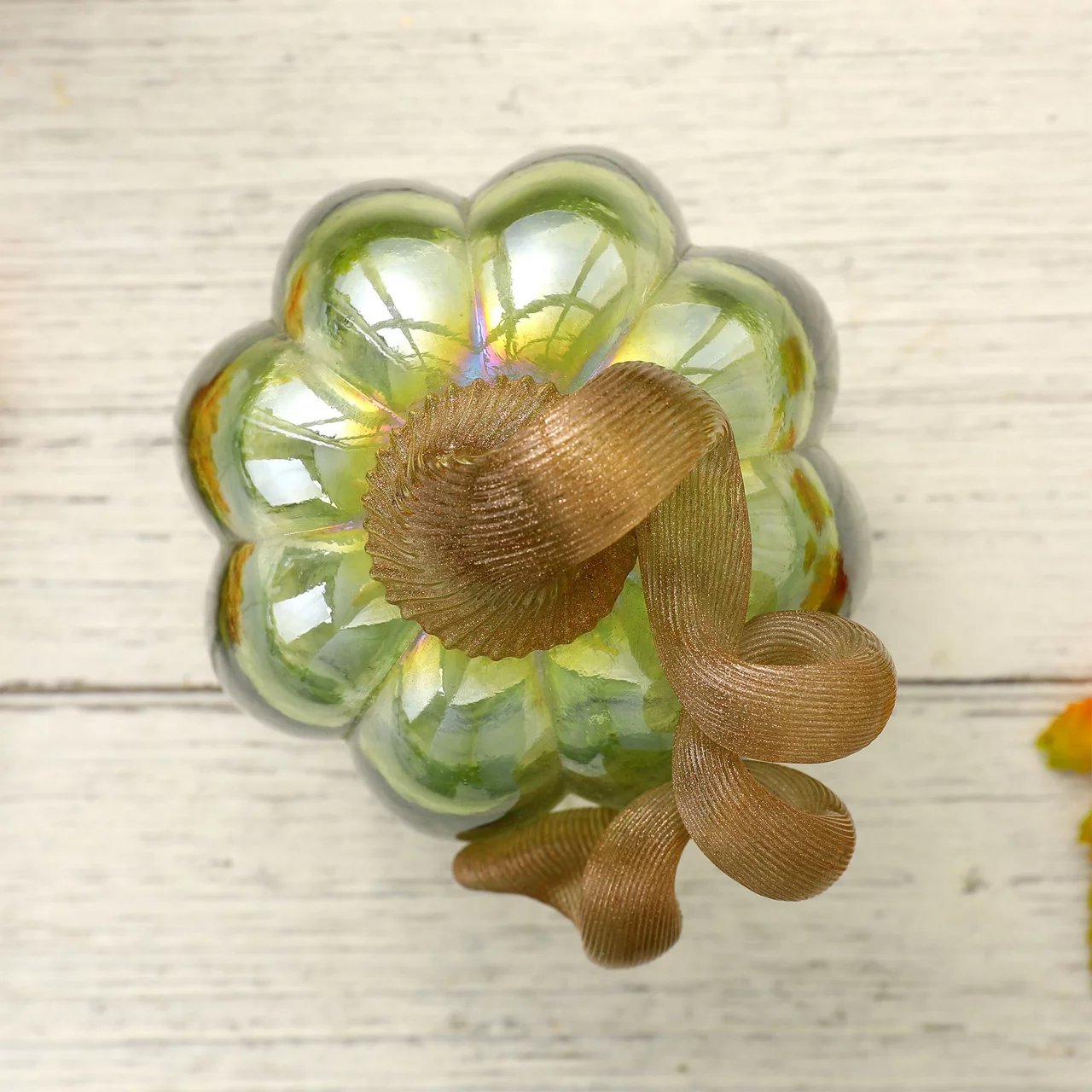 5" Green Crackle Glass Pumpkin 5 5" Green Crackle Glass Pumpkin - Image 5