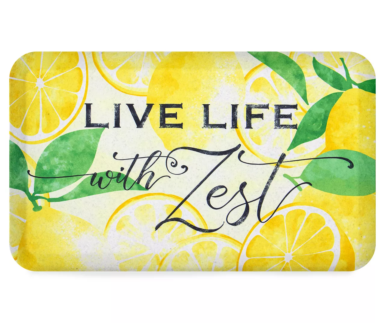 "Live Life With Zest" Lemon Print Kitchen Mat, (18" X 30") 1 "Live Life With Zest" Lemon Print Kitchen Mat, (18" X 30")