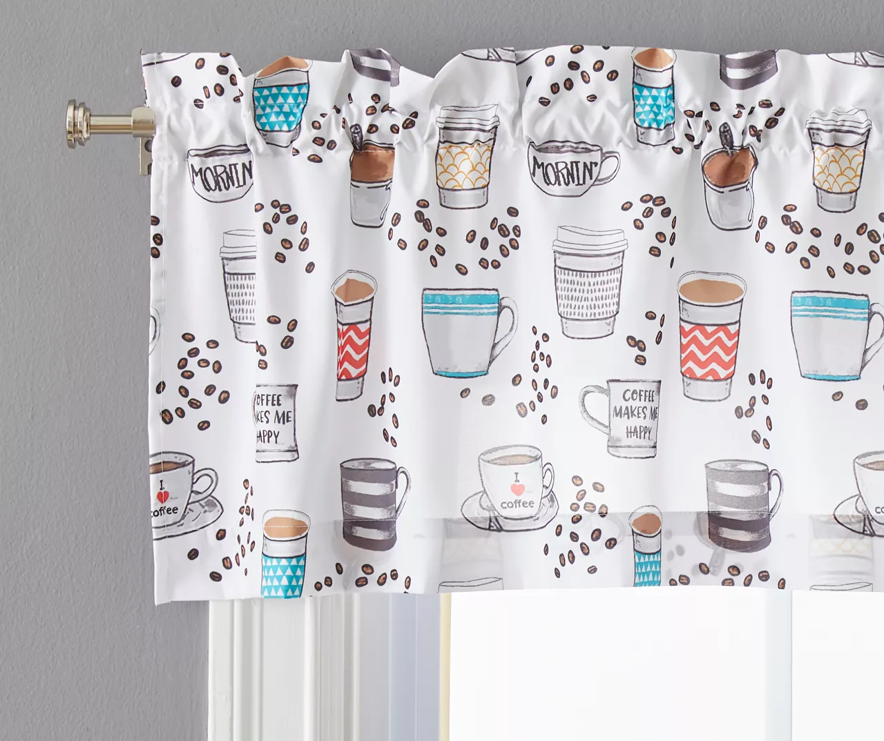 Coffee Print Valance & Tier 3-Piece Curtain Set 2 Coffee Print Valance & Tier 3-Piece Curtain Set - Image 2