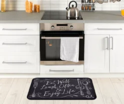 Real Living "Eat Well" Black & White Chalk Print Soft Step Kitchen Mat -Home Decor Store 810514470 2