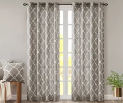 Sereno Fretwork Gray Light-Filtering Grommet Curtain Panel, (63")