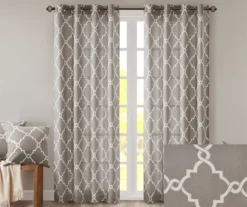 Sereno Fretwork Gray Light-Filtering Grommet Curtain Panel, (95") -Home Decor Store 810517992 810517993 810517994 2