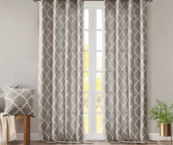 Sereno Fretwork Gray Light-Filtering Grommet Curtain Panel, (63") -Home Decor Store 810517992 810517993 810517994 7 2