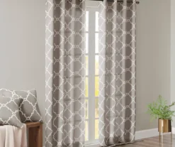Sereno Fretwork Gray Light-Filtering Grommet Curtain Panel, (63") -Home Decor Store 810517992 810517993 810517994 8 2