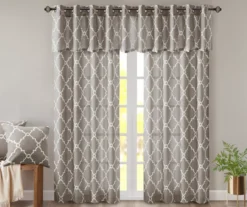 Sereno Fretwork Gray Light-Filtering Grommet Curtain Panel, (84") -Home Decor Store 810517992 810517993 810517994 9 1