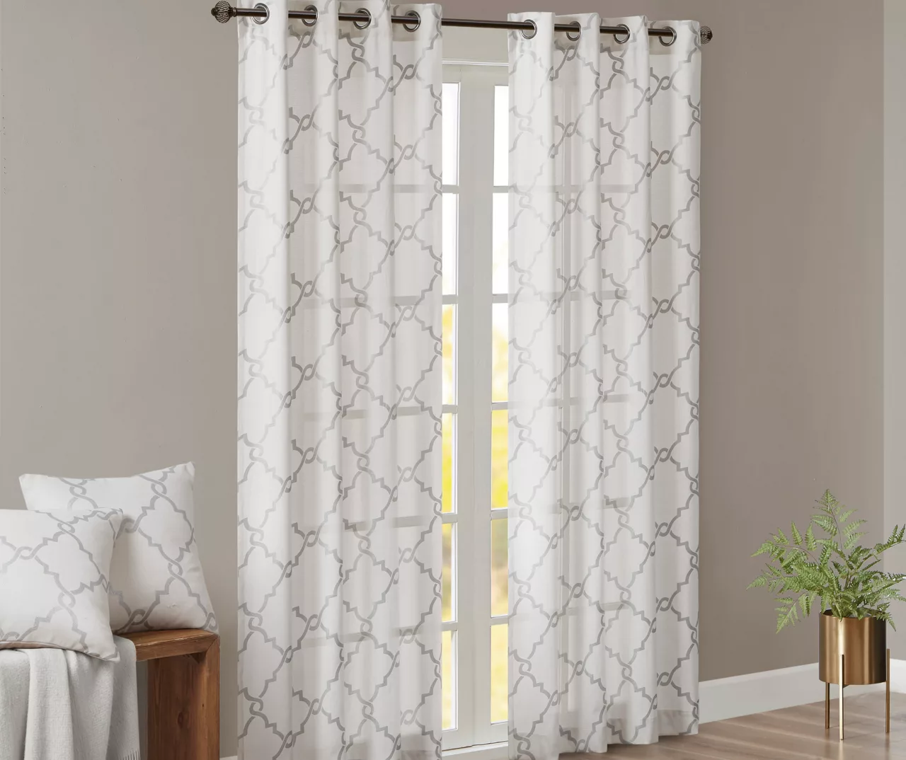 Sereno Fretwork Ivory Light-Filtering Grommet Curtain Panel, (84") 2 Sereno Fretwork Ivory Light-Filtering Grommet Curtain Panel, (84") - Image 2