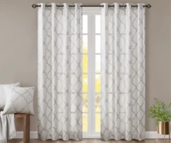Sereno Fretwork Ivory Light-Filtering Grommet Curtain Panel, (84")