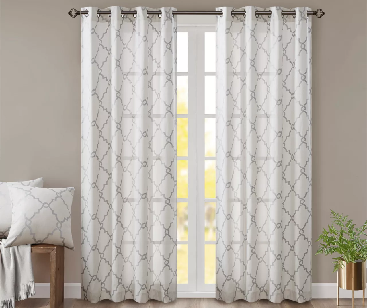 Sereno Fretwork Ivory Light-Filtering Grommet Curtain Panel, (84") 1 Sereno Fretwork Ivory Light-Filtering Grommet Curtain Panel, (84")