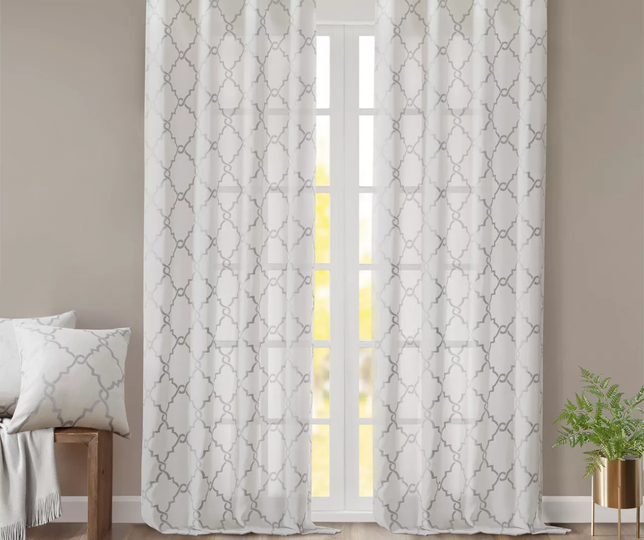 Sereno Fretwork Ivory Light-Filtering Grommet Curtain Panel, (84") 8 Sereno Fretwork Ivory Light-Filtering Grommet Curtain Panel, (84") - Image 8