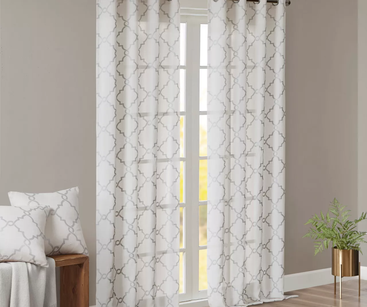 Sereno Fretwork Ivory Light-Filtering Grommet Curtain Panel, (84") 9 Sereno Fretwork Ivory Light-Filtering Grommet Curtain Panel, (84") - Image 9