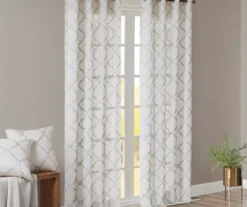 Sereno Fretwork Ivory Light-Filtering Grommet Curtain Panel, (95") -Home Decor Store 810517995 810517996 810517998 8