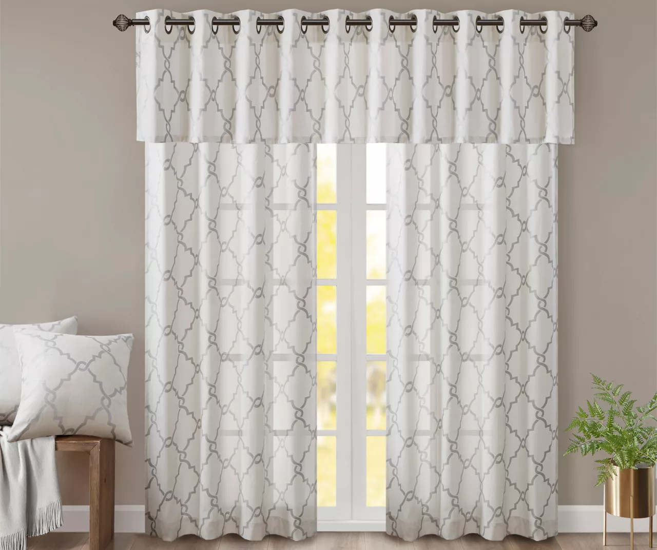 Sereno Fretwork Ivory Light-Filtering Grommet Curtain Panel, (63") 10 Sereno Fretwork Ivory Light-Filtering Grommet Curtain Panel, (63") - Image 10