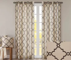 Sereno Fretwork Khaki Light-Filtering Grommet Curtain Panel, (84") -Home Decor Store 810518000 810518001 810518002 2 2