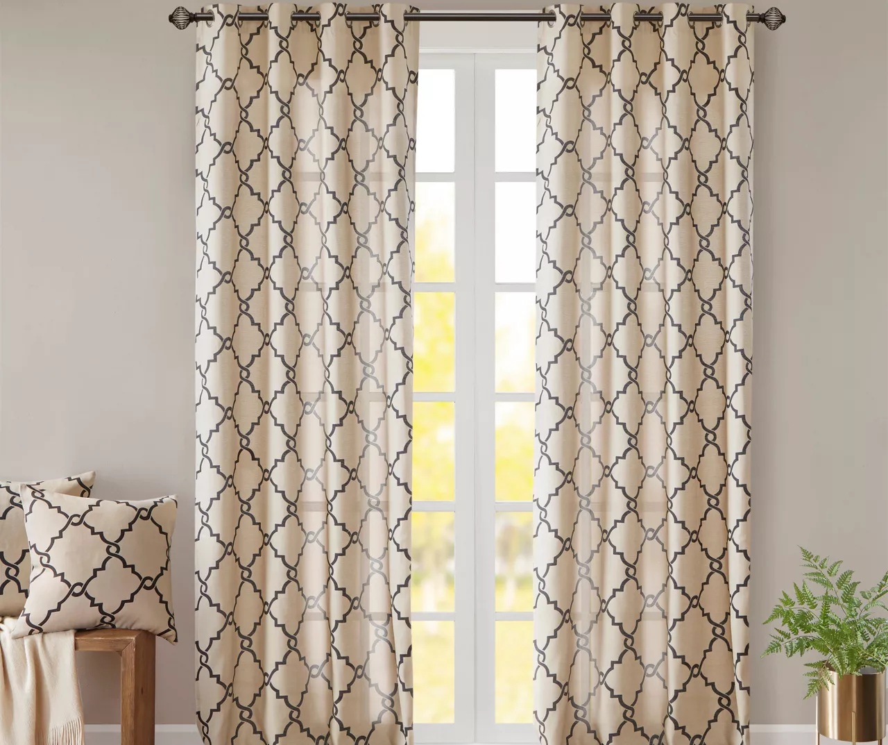 Sereno Fretwork Khaki Light-Filtering Grommet Curtain Panel, (63") 8 Sereno Fretwork Khaki Light-Filtering Grommet Curtain Panel, (63") - Image 8