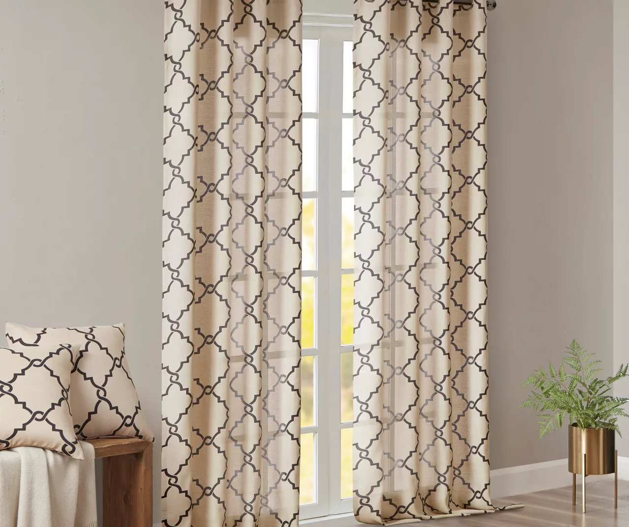 Sereno Fretwork Khaki Light-Filtering Grommet Curtain Panel, (63") 9 Sereno Fretwork Khaki Light-Filtering Grommet Curtain Panel, (63") - Image 9