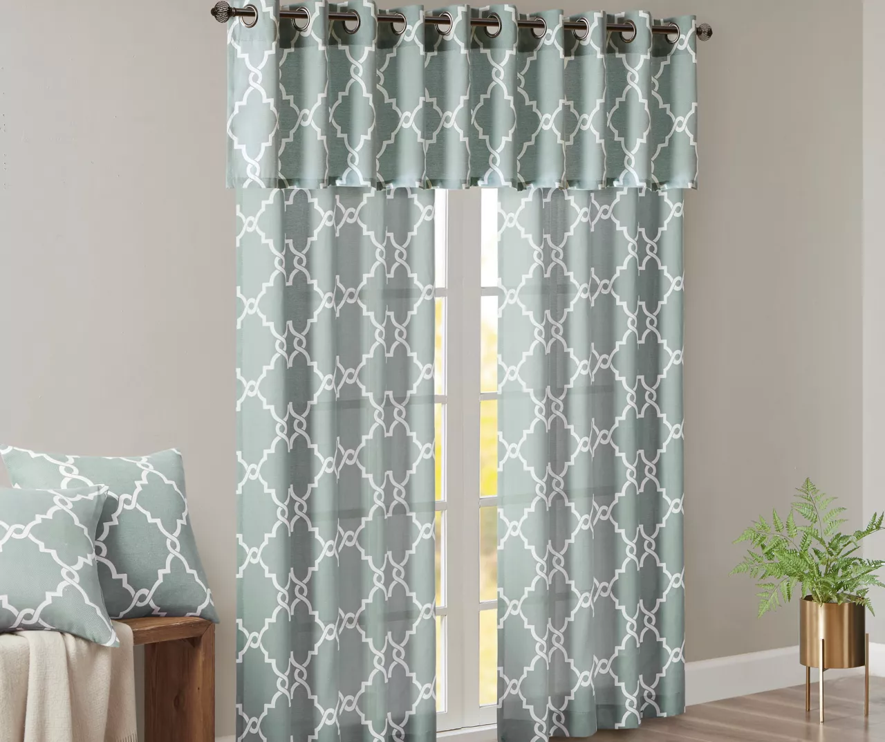 Sereno Fretwork Seafoam Light-Filtering Grommet Curtain Panel, (63") 11 Sereno Fretwork Seafoam Light-Filtering Grommet Curtain Panel, (63") - Image 11