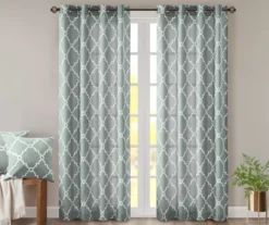 Sereno Fretwork Seafoam Light-Filtering Grommet Curtain Panel, (95")
