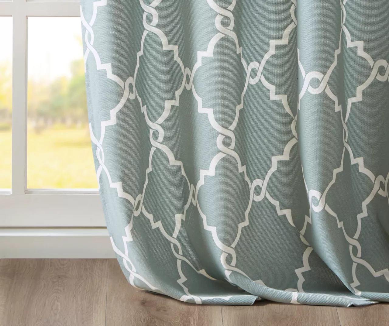 Sereno Fretwork Seafoam Light-Filtering Grommet Curtain Panel, (63") 6 Sereno Fretwork Seafoam Light-Filtering Grommet Curtain Panel, (63") - Image 6