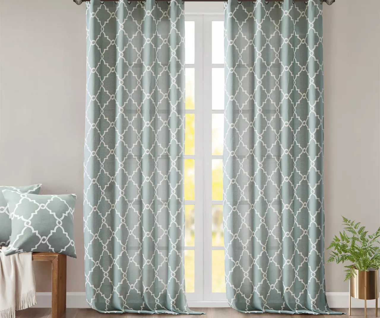 Sereno Fretwork Seafoam Light-Filtering Grommet Curtain Panel, (63") 8 Sereno Fretwork Seafoam Light-Filtering Grommet Curtain Panel, (63") - Image 8
