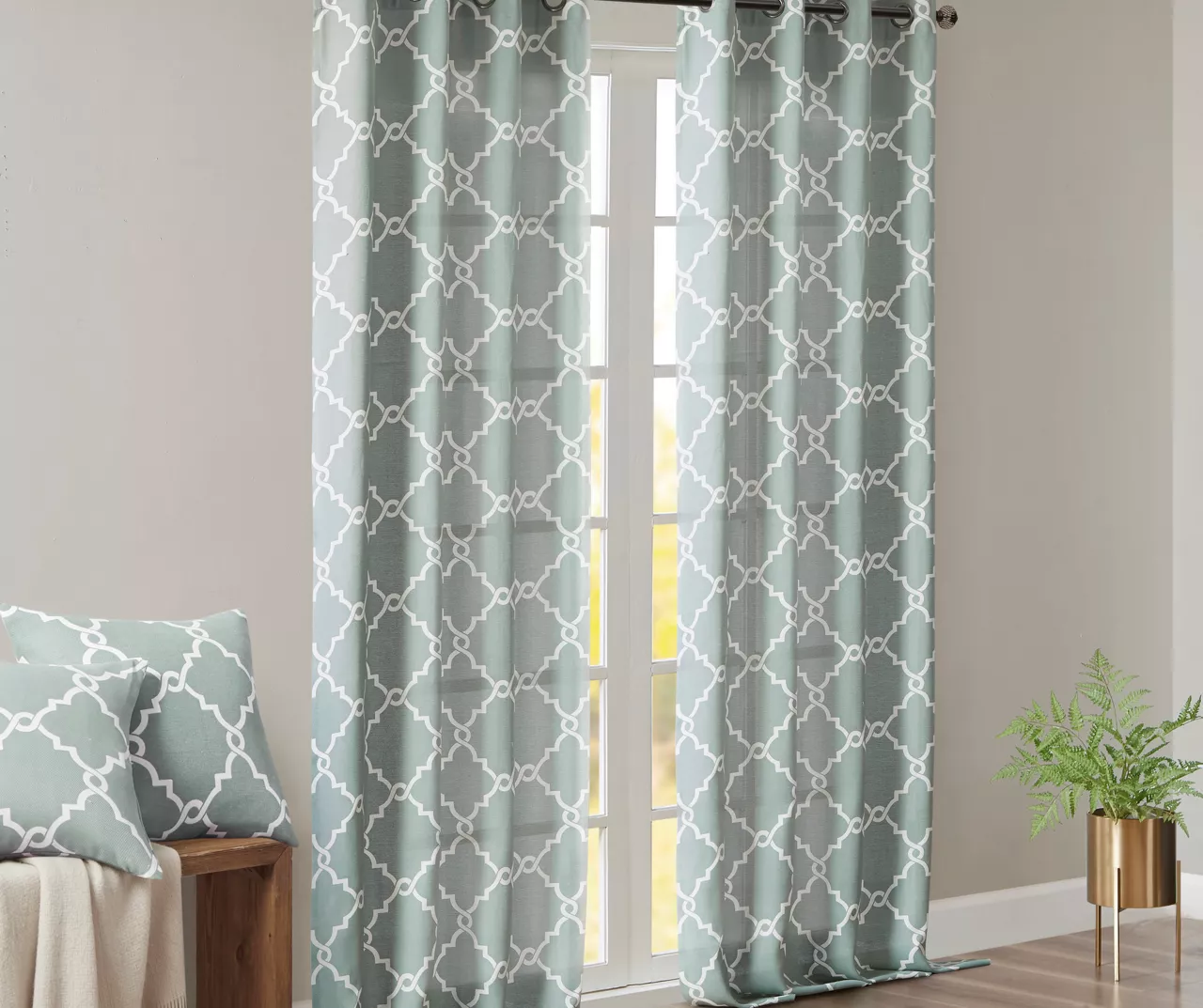 Sereno Fretwork Seafoam Light-Filtering Grommet Curtain Panel, (63") 9 Sereno Fretwork Seafoam Light-Filtering Grommet Curtain Panel, (63") - Image 9