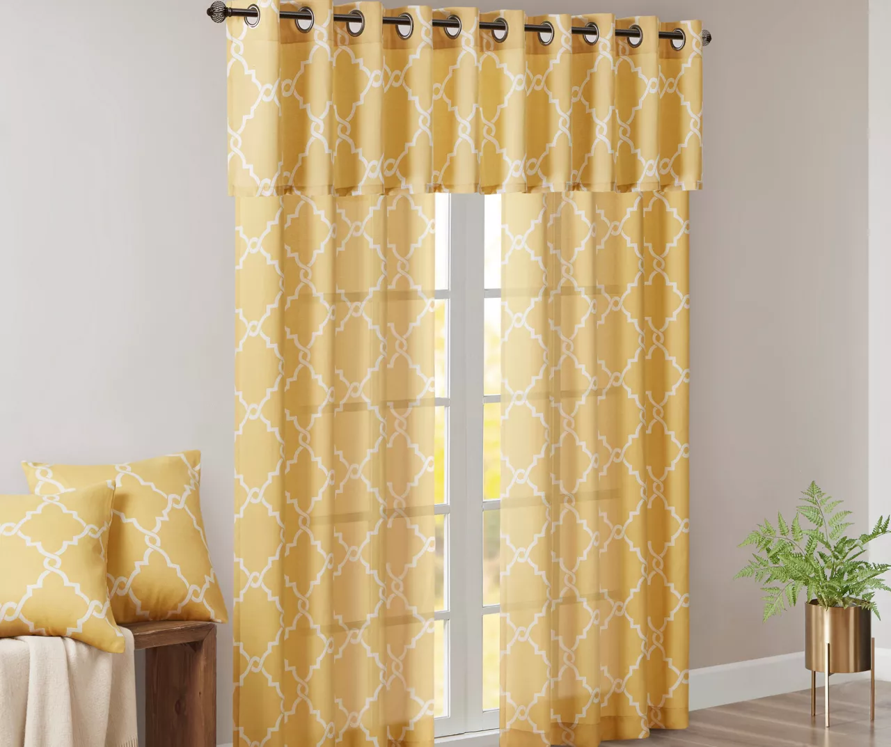 Sereno Fretwork Yellow Light-Filtering Grommet Curtain Panel, (63") 11 Sereno Fretwork Yellow Light-Filtering Grommet Curtain Panel, (63") - Image 11