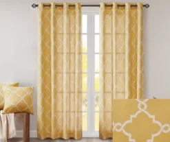 Sereno Fretwork Yellow Light-Filtering Grommet Curtain Panel, (84") -Home Decor Store 810518008 810518009 810518010 2