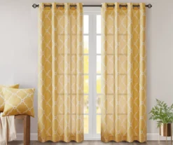Sereno Fretwork Yellow Light-Filtering Grommet Curtain Panel, (84")