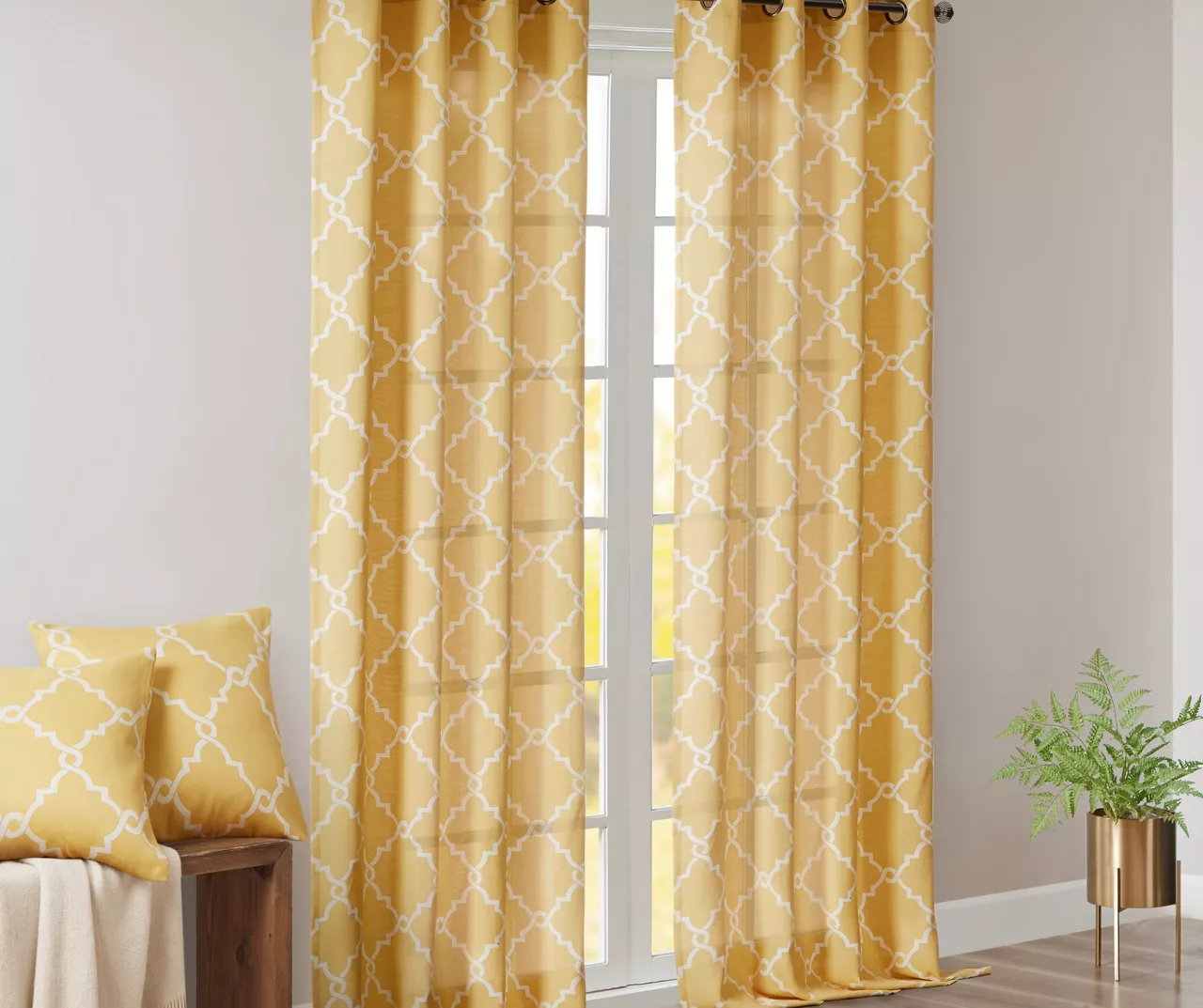 Sereno Fretwork Yellow Light-Filtering Grommet Curtain Panel, (95") 9 Sereno Fretwork Yellow Light-Filtering Grommet Curtain Panel, (95") - Image 9