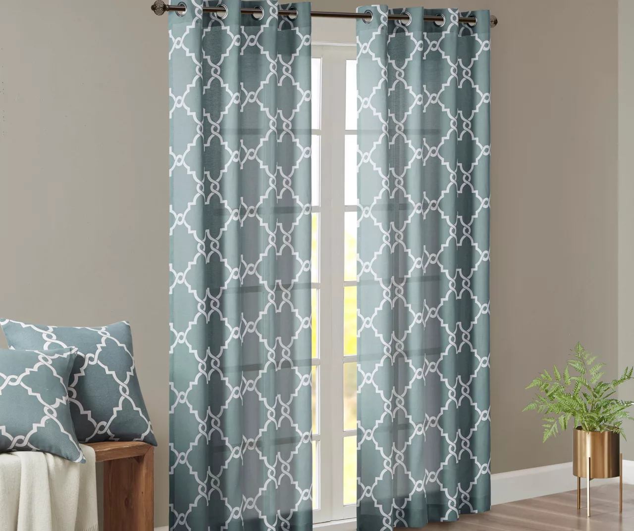 Sereno Fretwork Blue Light-Filtering Grommet Curtain Panel, (63") 2 Sereno Fretwork Blue Light-Filtering Grommet Curtain Panel, (63") - Image 2