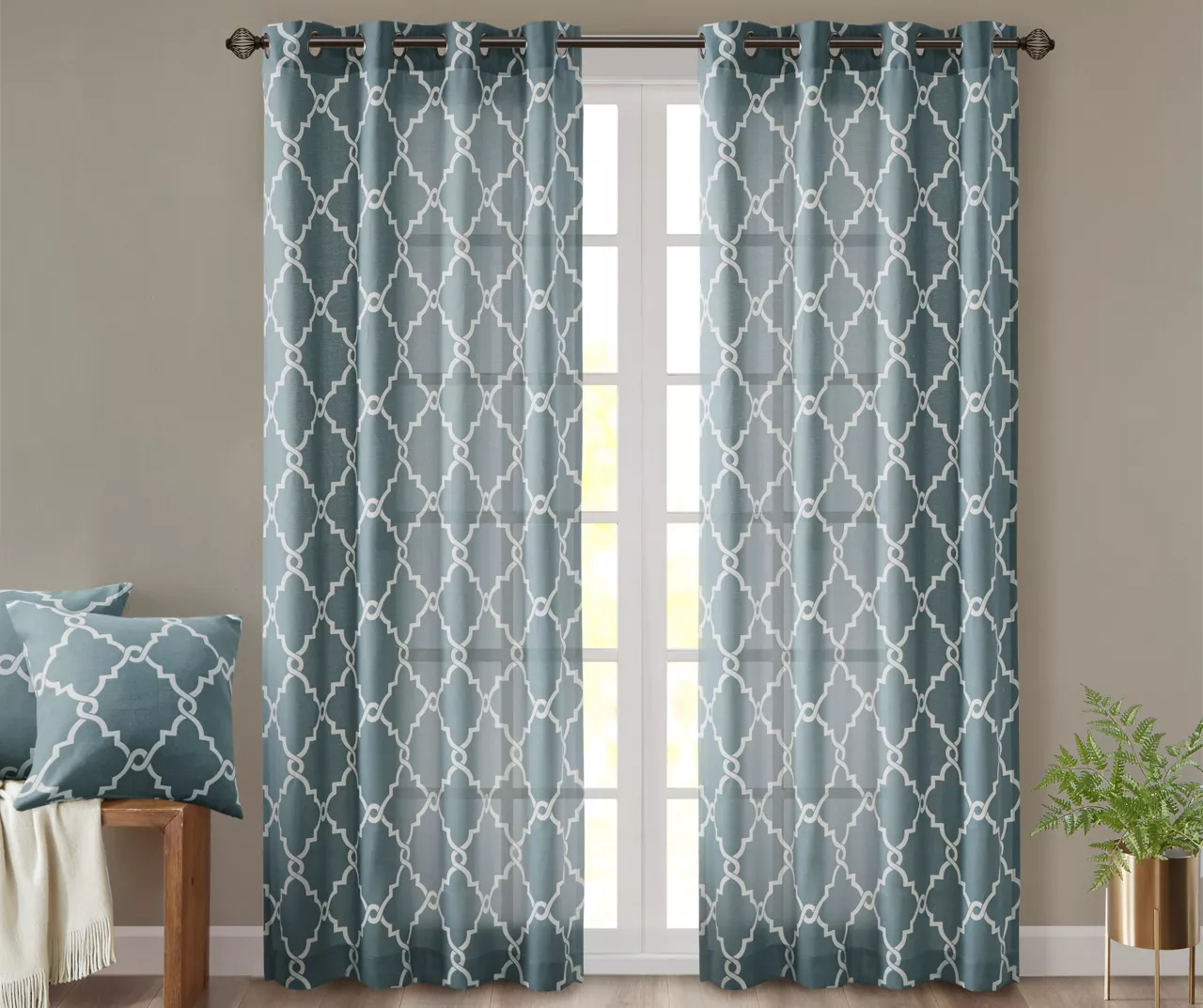 Sereno Fretwork Blue Light-Filtering Grommet Curtain Panel, (63") 1 Sereno Fretwork Blue Light-Filtering Grommet Curtain Panel, (63")