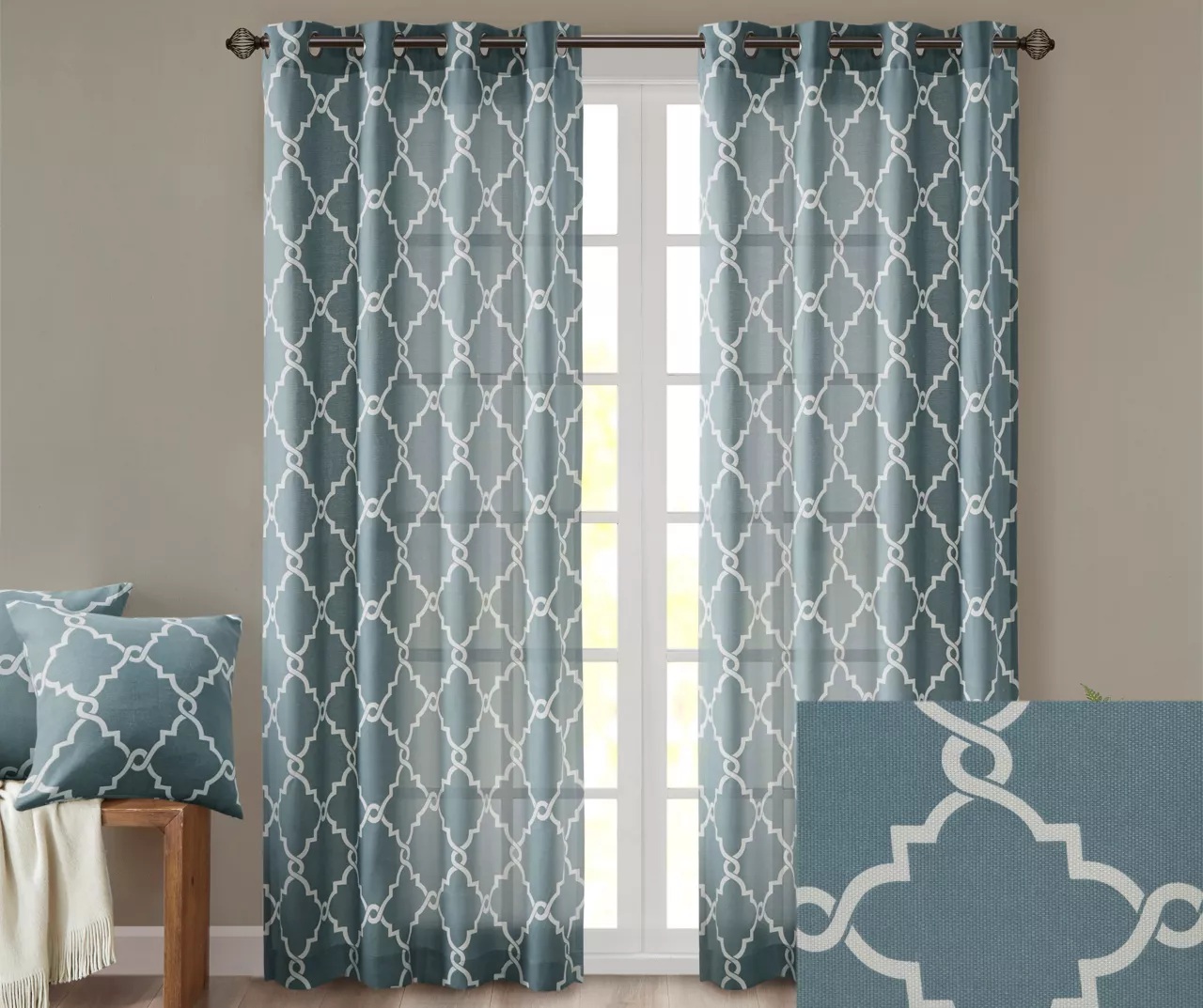 Sereno Fretwork Blue Light-Filtering Grommet Curtain Panel, (63") 3 Sereno Fretwork Blue Light-Filtering Grommet Curtain Panel, (63") - Image 3