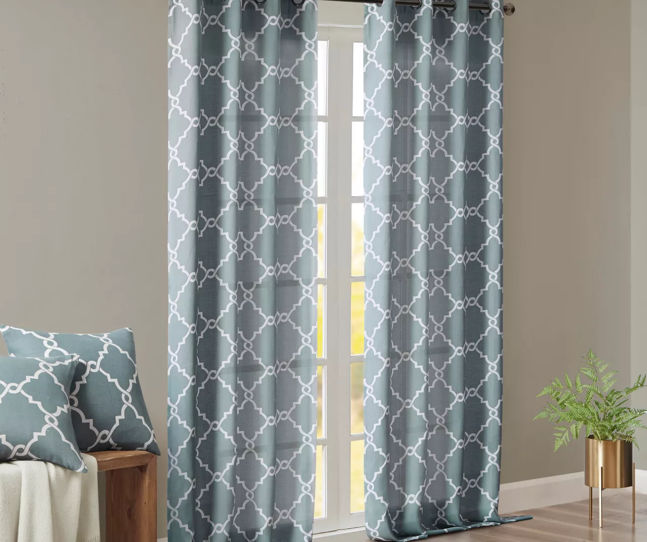 Sereno Fretwork Blue Light-Filtering Grommet Curtain Panel, (63") 9 Sereno Fretwork Blue Light-Filtering Grommet Curtain Panel, (63") - Image 9