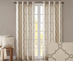 Sereno Fretwork Beige Light-Filtering Grommet Curtain Panel, (63") -Home Decor Store 810518024 810518025 810518026 2 2