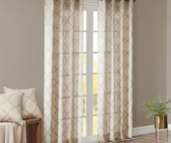 Sereno Fretwork Beige Light-Filtering Grommet Curtain Panel, (63") -Home Decor Store 810518024 810518025 810518026 8 2