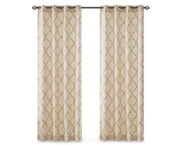 Sereno Fretwork Beige & Gold Light-Filtering Grommet Curtain Panel, (95") -Home Decor Store 810518028 810518029 810518030 11 2
