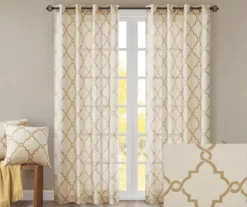 Sereno Fretwork Beige & Gold Light-Filtering Grommet Curtain Panel, (63") -Home Decor Store 810518028 810518029 810518030 2 1