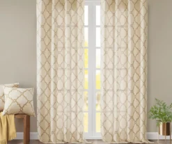 Sereno Fretwork Beige & Gold Light-Filtering Grommet Curtain Panel, (63") -Home Decor Store 810518028 810518029 810518030 7 1