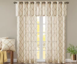 Sereno Fretwork Beige & Gold Light-Filtering Grommet Curtain Panel, (63") -Home Decor Store 810518028 810518029 810518030 9 1