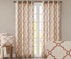 Sereno Fretwork Beige & Spice Light-Filtering Grommet Curtain Panel, (63") -Home Decor Store 810518031 810518032 810518034 2 1
