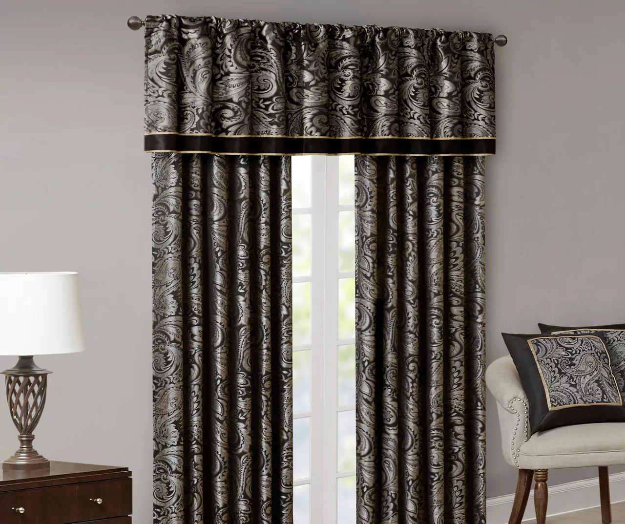 Valerie Black Light-Filtering Rod Pocket Curtain Panel Pair, (95") 11 Valerie Black Light-Filtering Rod Pocket Curtain Panel Pair, (95") - Image 11