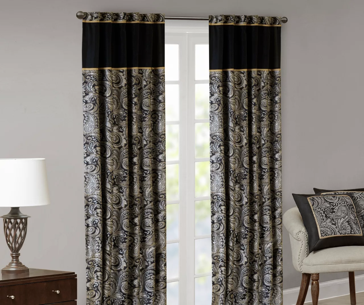 Valerie Black Light-Filtering Rod Pocket Curtain Panel Pair, (84") 9 Valerie Black Light-Filtering Rod Pocket Curtain Panel Pair, (84") - Image 9
