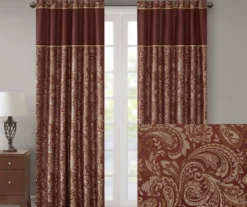 Valerie Burgundy Light-Filtering Rod Pocket Curtain Panel Pair, (95") -Home Decor Store 810518081 810518082 2