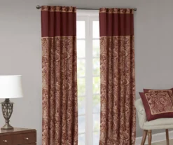 Valerie Burgundy Light-Filtering Rod Pocket Curtain Panel Pair, (84") -Home Decor Store 810518081 810518082 8 1