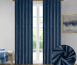 Bryce Velvet Navy Room-Darkening Rod Pocket Curtain Panel Pair, (84") 12 Bryce Velvet Navy Room-Darkening Rod Pocket Curtain Panel Pair, (84") -Home Decor Store 810518085 810518086 810518087 3