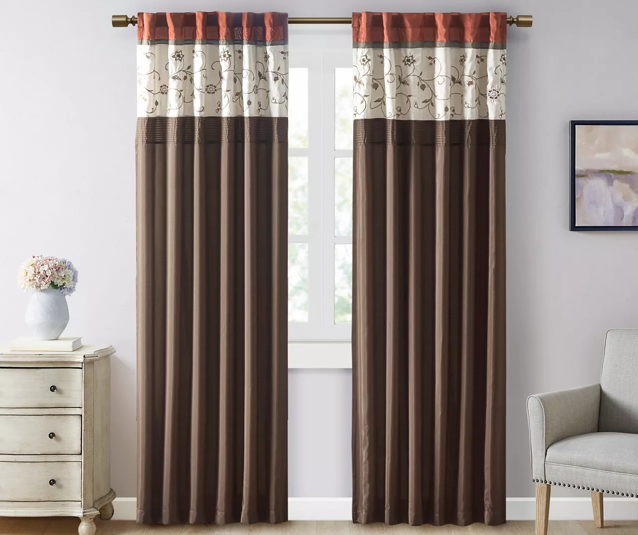 Monroe Embroidered Light-Filtering Rod Pocket Curtain Panel, (84") 5 Monroe Embroidered Light-Filtering Rod Pocket Curtain Panel, (84") - Image 5